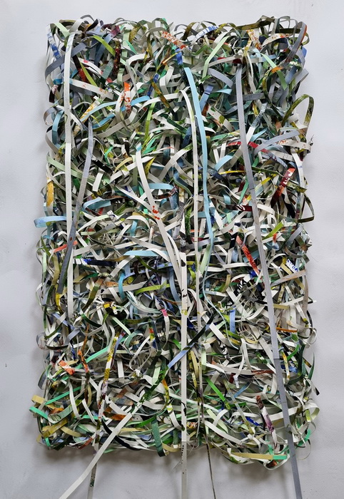 In de knoop, 110x50cm hergebruikt werk op 300 gr aquarelpapier 2024